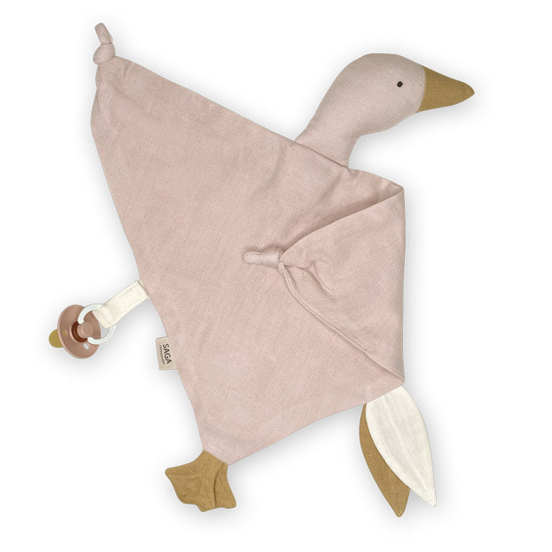 Knuffeldoek voor kindje in de vorm van een gans, Sage cuddle cloth Goose in kleur Misty Rose (roze)