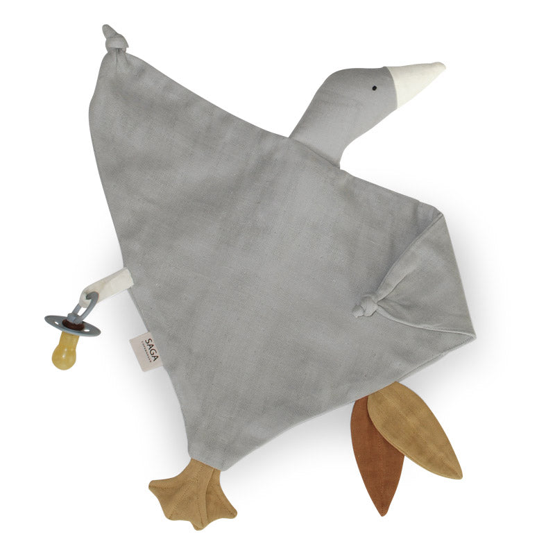 Knuffeldoek voor kindje in de vorm van een gans, Sage cuddle cloth Goose in kleur Silver Grey (grijs)